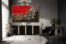Black Red Gold Leaf Abstract Painting Modern Wall Art Decor - 'Endless Passion' by Julia Apostolova