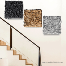 Wabi Sabi Original 3D Art by Julia Apostolova, Modern Textured Black Sculpture Relief Wall Decor, 3d Wall Art Set, Small Art Gift for Him, White Wabi Sabi, Silver Artwork, Copper Wall Art, Dimensional Wall Art, Small Art Christmas Gift for Her, Gift for Father, Husband Gift, Wall Art Set hanging on stairway 