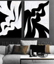 Black White Original Paintings with organic shapes , design by artist Julia Apostolova ©Copyright'15