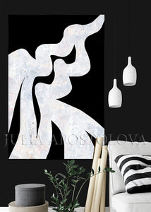 Black White Original Paintings with organic shapes , design by artist Julia Apostolova ©Copyright'15