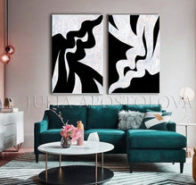 Black White Original Paintings with organic shapes , design by artist Julia Apostolova ©Copyright'15