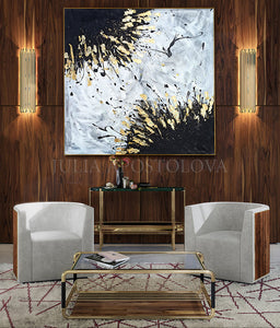 Original Painting with Gold Leaf Extra Large Luxury Wall Art Decor 'Angels Touch' by artist, Julia Apostolova, minimalist, abstract floral art, anniversary gift, Abstract Wall Art, Large Canvas Art, Modern, Home Office Decor, Gold Wall Art Canvas, Trend Decor, Bedroom, Living room, Office Art, Hotel Decor Restaurant, gift for him, gift for her, art for living room, bedroom art, above bed, office art, luxury art, art for him, hotel lobby decor, airbnb, Christmas gift, wall decor, livingroom art, modern art