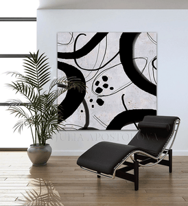 Black White Geometric Abstract Wall Art Painting of Organic Shapes & Swirling Dark Lines Canvas Art, Black White Abstract Painting Large Wall Art for Modern Decor, Black White Canvas Art, textured painting, black and white wall art by Julia Apostolova, organic shapes, moon agate, geode wall art, geode painting, wall decor, interior art, livingroom wall decor, art for living room, dart for dining room, office art, textured wall art painting, interior designer, art for him, office wall art