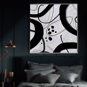 Black White Geometric Abstract Wall Art Painting of Organic Shapes & Swirling Dark Lines Canvas Art, Black White Abstract Painting Large Wall Art for Modern Decor, Black White Canvas Art, textured painting, black and white wall art by Julia Apostolova, organic shapes, moon agate, geode wall art, geode painting, wall decor, interior art, livingroom wall decor, art for living room, dart for dining room, office art, textured wall art painting, interior designer, art for him, bedroom art, art above bed