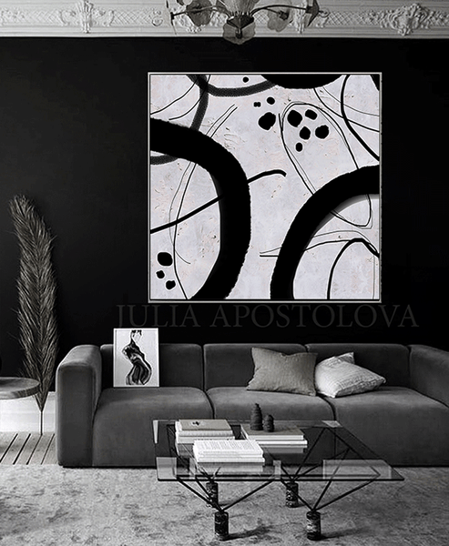 Black White Wall Art Geometric Painting Minimalist Abstract Art