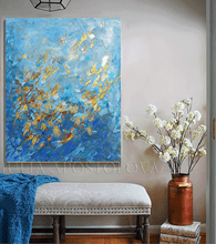 Blue Gold Wall Art, Abstract Gold Leaf Original Painting 'Winter Waltz' Zen Decor by Julia Apostolova, turquoise and black, oil art, gift for him, floral art, gift for her, Gold Leaf Wall art, Julia Apostolova, interior decor, huge art, large wall art, art painting canvas, luxury gold art, abstract gold leaf, abstract minimalist art, modern trendy art, living room wall art, interior designer, bedroom art, art for master bedroom, large painting on canvas, elegant decor, blue gold turquoise, blue canvas art