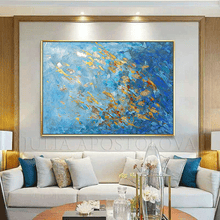 Blue Gold Wall Art, Abstract Gold Leaf Original Painting 'Winter Waltz' Zen Decor by Julia Apostolova, turquoise and black, oil art, gift for him, floral art, gift for her, Gold Leaf Wall art, Julia Apostolova, interior decor, huge art, large wall art, art painting canvas, luxury gold art, abstract gold leaf, abstract minimalist art, modern trendy art, living room wall art, interior designer, bedroom art, art for master bedroom, large painting on canvas, elegant decor, blue gold turquoise, blue canvas art