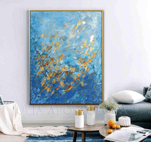 blue canvas art, floral painting, Blue Gold Wall Art, Mother's Day Gift, Abstract Gold Leaf Original Painting 'Winter Waltz' Zen Decor by Julia Apostolova, turquoise and black, oil art, gift for him, floral art, gift for her, Gold Leaf Wall art, interior decor, huge art, large wall art, large canvas, luxury gold art, abstract gold leaf, abstract minimalist art, modern trendy art, living room wall art, interior designer, bedroom art, art for master bedroom, large painting on canvas, elegant decor, turquoise