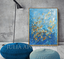 Blue Gold Wall Art, Abstract Gold Leaf Original Painting 'Winter Waltz' Zen Decor by Julia Apostolova, turquoise and black, oil art, gift for him, floral art, gift for her, Gold Leaf Wall art, Julia Apostolova, interior decor, huge art, large wall art, art painting canvas, luxury gold art, abstract gold leaf, abstract minimalist art, modern trendy art, living room wall art, interior designer, bedroom art, art for master bedroom, large painting on canvas, elegant decor, blue gold turquoise, blue canvas art