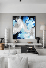Floral Sapphire - Abstract Painting Large Canvas Pastel Blue Gray Wall Art for Modern Interior Decor