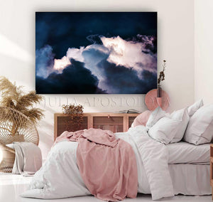 Dark Blue Cloud Painting Large Cloud Wall Art Stormy Clouds Canvas Print from Original Cloud Painting by Julia Apostolova, Dark Cloud Wall Art Painting Large Modern Trend Decor, Large Cloud Wall Art over couch in blue living room decor setting. blue wall decor, navy blue painting, blue decor, blue canvas art, art gifts for him, art gift for friends, art gift, art for master bedroom, abstract painting, abstract print, huge abstract art, Cloudscape Abstract Wall Art Contemporary Art Abstract