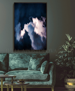 Cloud Painting Large Cloud Blue Wall Art Original Painting by Julia Apostolova, Stormy Clouds, Indigo Wall Art Canvas Print Dark Cloud Wall Art Painting  Modern Trend Decor, Large Cloud Wall Art Dark Blue Painting over couch in blue living room decor setting, blue wall decor, navy blue painting, blue decor, blue canvas art, art gifts for him, art gift for friends, art gift, art for master bedroom, abstract painting, abstract print, huge abstract art, Cloudscape Abstract Wall Art Contemporary Art Abstract