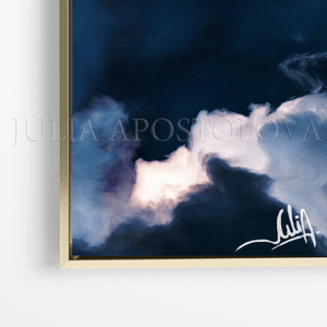 Stormy Clouds Clouse up Details Large Cloud Wall Art Dark Blue Painting Canvas Print from Original Cloud Painting by Julia Apostolova, Dark Cloud Wall Art Painting Large Modern Trend Decor, Large Cloud Wall Art over couch in blue living room decor setting. blue wall decor, navy blue painting, blue decor, blue canvas art, art gifts for him, art gift for friends, art gift, art for master bedroom, abstract painting, abstract print, huge abstract art, Cloudscape Abstract Wall Art. Contemporary Art Abstract