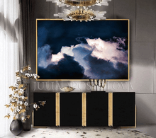 Large Cloud Wall Art Stormy Clouds Dark Blue Painting Canvas Print from Original Cloud Painting by Julia Apostolova, Dark Cloud Wall Art Painting Large Modern Trend Decor, Large Cloud Wall Art over couch in blue living room decor setting. blue wall decor, navy blue painting, blue decor, blue canvas art, art gifts for him, art gift for friends, art gift, art for master bedroom, abstract painting, abstract print, huge abstract art, Cloudscape Abstract Wall Art Contemporary Art Abstract