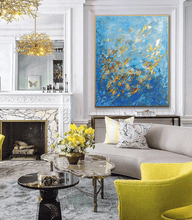 Blue Gold Wall Art, Abstract Gold Leaf Original Painting 'Winter Waltz' Zen Decor by Julia Apostolova, turquoise and black, oil art, gift for him, floral art, gift for her, Gold Leaf Wall art, Julia Apostolova, interior decor, huge art, large wall art, art painting canvas, luxury gold art, abstract gold leaf, abstract minimalist art, modern trendy art, living room wall art, interior designer, bedroom art, art for master bedroom, large painting on canvas, elegant decor, blue gold turquoise, blue canvas art