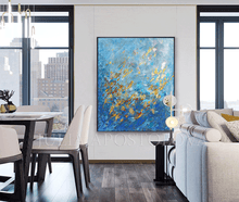 Blue Gold Wall Art, Abstract Gold Leaf Original Painting 'Winter Waltz' Zen Decor by Julia Apostolova, turquoise and black, oil art, gift for him, floral art, gift for her, Gold Leaf Wall art, Julia Apostolova, interior decor, huge art, large wall art, art painting canvas, luxury gold art, abstract gold leaf, abstract minimalist art, modern trendy art, living room wall art, interior designer, bedroom art, art for master bedroom, large painting on canvas, elegant decor, blue gold turquoise, blue canvas art