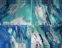 Ocean-Inspired Seascape Painting in Blue, Teal Tones & Metallic Silver for Coastal Home Decor
