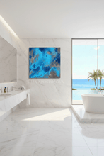 Blue and Gray Ocean Wall Art Turquoise Blue Abstract Painting Ocean Print Gift for Him, Office Decor