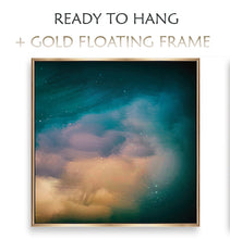 Framed artwork with a gold floating frame on a white background