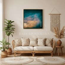 Celestial Abstract Painting Gold Frame Autumn Wall Art Gift for Him or Her, Christmas Unique Present