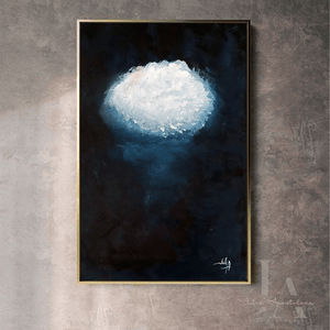 Navy Blue Original Cloud Painting Minimalist Art, Dark Sky Canvas Wall Decor, Trendy Gift For Men, Large Cloud Wall Art, Oversized Blue Painting Canvas Print Modern Trend Decor Abstract Clouds Blue Decor, Cloud Art Painting Canvas Print Large Modern Trend Decor Abstract Clouds Dark Blue Decor, Blue Wall Art in living room decor setting. Dark Art in office decor. Dark Teal Painting Abstract Large Cloud Wall Art on high qualify Canvas from Original Cloud Painting by artist Julia Apostolova, perfect Teal Wall 