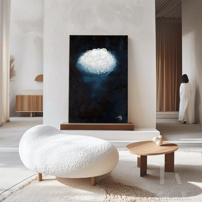 Blue Cloud Art Original Painting Minimalist Art, Dark Sky Canvas Wall Decor, Trendy Gift For Men, Large Cloud Wall Art, Oversized Blue Painting Canvas Print Modern Trend Decor Abstract Clouds Blue Decor, Cloud Art Painting Canvas Print Large Modern Trend Decor Abstract Clouds Dark Blue Decor, Blue Wall Art in living room decor setting. Dark Art in office decor. Dark Teal Painting Abstract Large Cloud Wall Art on high qualify Canvas from Original Cloud Painting by artist Julia Apostolova, perfect Teal Wall 