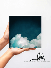 Cloud Wall Art Teal Abstract Art Canvas for Trendy Home Decor, Dark Teal Abstract Wall Art from Original Cloud Paintings by Julia Apostolova. Round Prints on Canvas for Large Contemporary or Boho Wall Decor