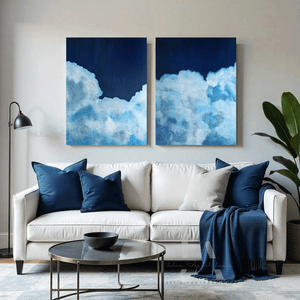 Original Cloud Paintings Fluffy Clouds Large Blue Canvas Abstract Art Modern Decor - JuliaApostolova