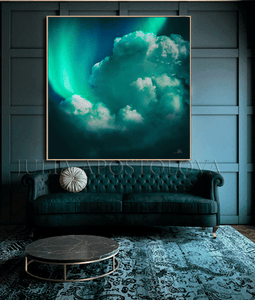 teal art, cloud art, dream art, Aurora Borealis Abstract Cloud Art Celestial Painting Large Canvas Art Emerald Green Teal Wall Decor, office art, art for him, hotel lobby decor, airbnb wall decor, large canvas print, affordable art Large Canvas Art for Modern Home Office DecorCloud Wall Art on high qualify Canvas from Original Cloud Painting by artist Julia Apostolova, visual art, art above couch, perfect Teal Wall Art Trend Decor for Bedroom, ideal gift for him, art for living room, bedroom art above bed