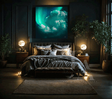 bedroom art above bed, Aurora Borealis Abstract Cloud Art Celestial Painting Large Canvas Art Emerald Green Teal Wall Decor, office art, art for him, hotel lobby decor, airbnb wall decor, large canvas print, affordable art Large Canvas Art for Modern Home Office DecorCloud Wall Art on high qualify Canvas from Original Cloud Painting by artist Julia Apostolova, visual art, art above couch, perfect Teal Wall Art Trend Decor for Bedroom, ideal gift for him, art for living room, teal art, cloud art, dream art