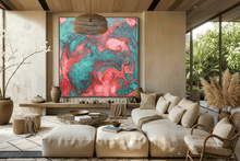 Teal Coral Abstract Canvas Painting – Boho Wall Art Living Room Decor by Julia Apostolova