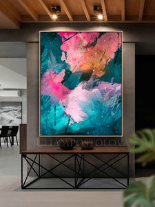 Teal Pink Wall Art Abstract Botanical Painting Maximalist Art Floral Print, Large Canvas Boho Decor Teal Art Tropical Print Colorful Painting Abstract Living Room Bedroom Wall Decor Floral Wall Art Colorful Abstract Painting Large Canvas Bold Wall Art Boho Decor, Floral Painting, Julia Apostolova, Abstract Wall Art, Large Wall Art, Modern Decor, sage green wall art, mother's day gift, exotic decor, zen wall art, zen painting, large art, trendy decor, interior, hallway, spring decor, art gift