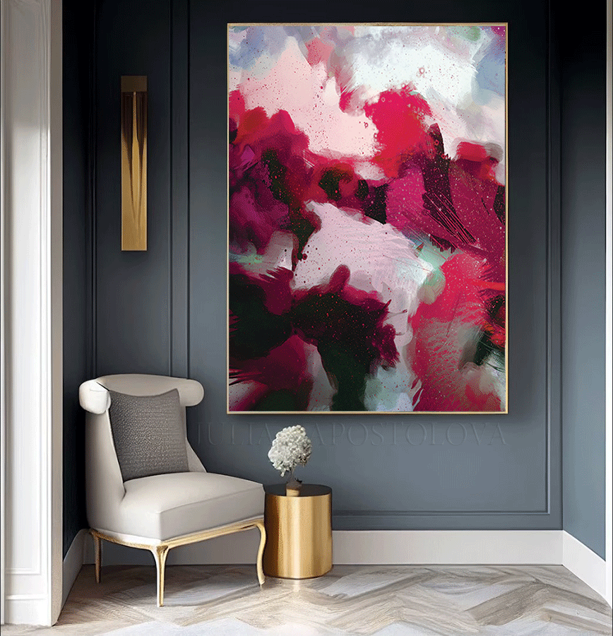 Fuchsia Pink Art Abstract Painting Botanical Dark Pink Floral Canvas Wall Art Print for Boho Trend Decor, Berry Pink Art Abstract Painting Hot Pink Magenta Floral Large Canvas Wall Art Decor Colorful Painting Living Room Bedroom Art Floral Art Sage Green Colorful Abstract Painting Large Canvas Bold Wall Art Boho Decor, Floral Painting, Julia Apostolova, Abstract Wall Art, Large Wall Art, pink wall art, mother's day gift, exotic decor, interior, hallway, spring decor, gift for her, nursery art, housewarming