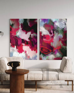 Fuchsia Pink Art Set Abstract Painting Dark Pink Floral Canvas Wall Art Print for Boho Trend Decor, Berry Pink Art Abstract Painting Hot Pink Magenta Floral Large Canvas Wall Art Decor Colorful Painting Living Room Bedroom Art Floral Art Sage Green Colorful Abstract Painting Large Canvas Bold Wall Art Boho Decor, Floral Painting, Julia Apostolova, Abstract Wall Art, Large Wall Art, pink wall art, mother's day gift, exotic decor, interior, hallway, spring decor, gift for her, nursery art, housewarming
