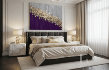Dark Purple Gold Leaf Abstract Painting, Large Minimalist Wall Art Canvas, Modern Decor