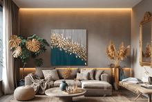 Elegant Dark Teal Gold Leaf Painting, Texture Original Wall Art, Modern Home Decor, Julia Apostolova