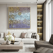 Floral Abstract Original Painting Elegant Gold Leaf Art Pastel Color Wall Art Romantic Gift for Her