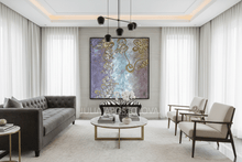 Floral Abstract Original Painting Elegant Gold Leaf Art Pastel Color Wall Art Romantic Gift for Her