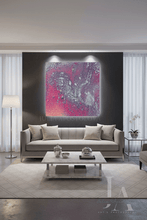 Purple Silver Abstract Wall Art, Watercolor Galaxy Painting Canvas Print with Shining Silver Accents