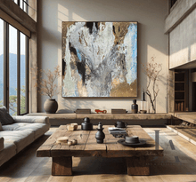 Gold Gray Original Abstract Painting Oversize Gold Leaf Art for Luxury Wall Decor -Julia Apostolova