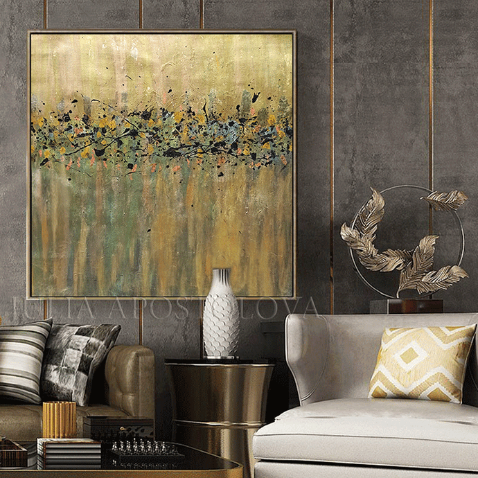 Gold and Black Abstract Art - Original Framed Painting with Metallic Colors for Stylish Home Decor, Gold Black Abstract Original Painting Gold Leaf Wall Art Luxury Decor, Autumn Symphony, Julia Apostolova, Luxury Interiors, Minimalist Gold , Luxury homes, Glam Decor, Modern, Trendy Canvas Wall decor ,modern art, modern abstract modern artists, interior design, Office Decor, Office Design, Art Gallery, Hotel Lobby Decor, Christmas Gift, Art Gift, Living Room Decor