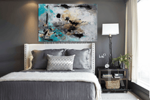 Modern bedroom with gold leaf abstract painting, by Julia Apostolova.