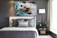 Modern bedroom with gold leaf abstract painting, by Julia Apostolova.