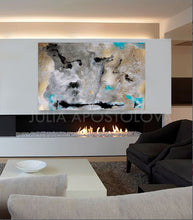 Gray Teal Black Gold Leaf Abstract Painting Luxury Wall Art Decor - Beyond the Invisible