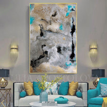 Gray Teal Black Gold Leaf Abstract Painting Luxury Wall Art Decor - Beyond the Invisible