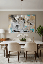 Gray Teal Black Gold Leaf Abstract Painting Luxury Wall Art Decor - Beyond the Invisible