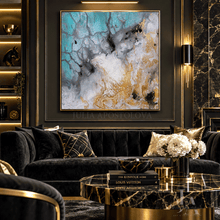 Watercolor Abstract Painting Gold Leaf Canvas Art ''Iceland from Above'' by Julia Apostolova