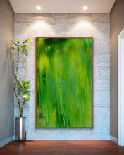 Green Abstract Painting Large Wall Art Canvas Print Green Wall Decor Minimalist Painting Minimal Art in hallway setting 