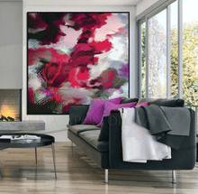 Berry Pink Abstract Botanical Art, Floral Canvas Painting Print, Large Wall Art Decor, Gift for Her
