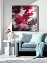 Berry Pink Abstract Botanical Art, Floral Canvas Painting Print, Large Wall Art Decor, Gift for Her